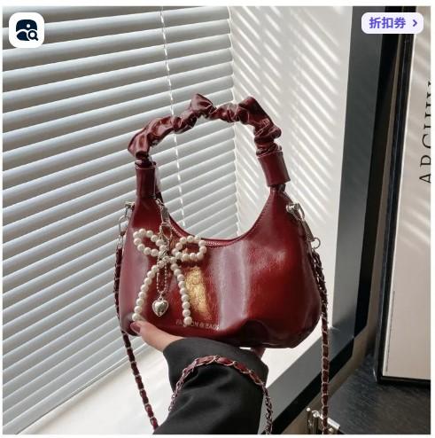 Fashion Shoulder Bag with Bow Detail and Pearl Pendant Detachable Crossbody Strap Small Handbag for Daily Use and Events