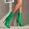 Talla Grande Puntera Puntiaguda Super Stiletto Sexy Botines Tipo Calcetín Correa Cruzada Remaches Metálicos Decorados Cremallera Lateral Forro de Felpa Invierno Botines Medios