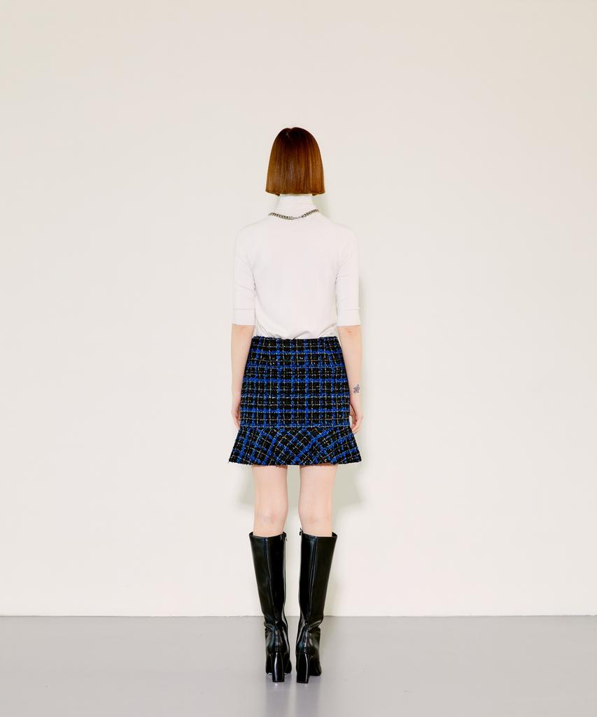 Chaenyuyog Check Mini Flare Skirt [Blue Check]