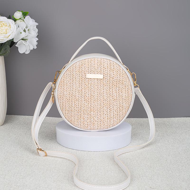 2025 Summer Women s Cute Ins Style Straw Woven Round Crossbody Bag - European, American, Japanese, Korean Design белый