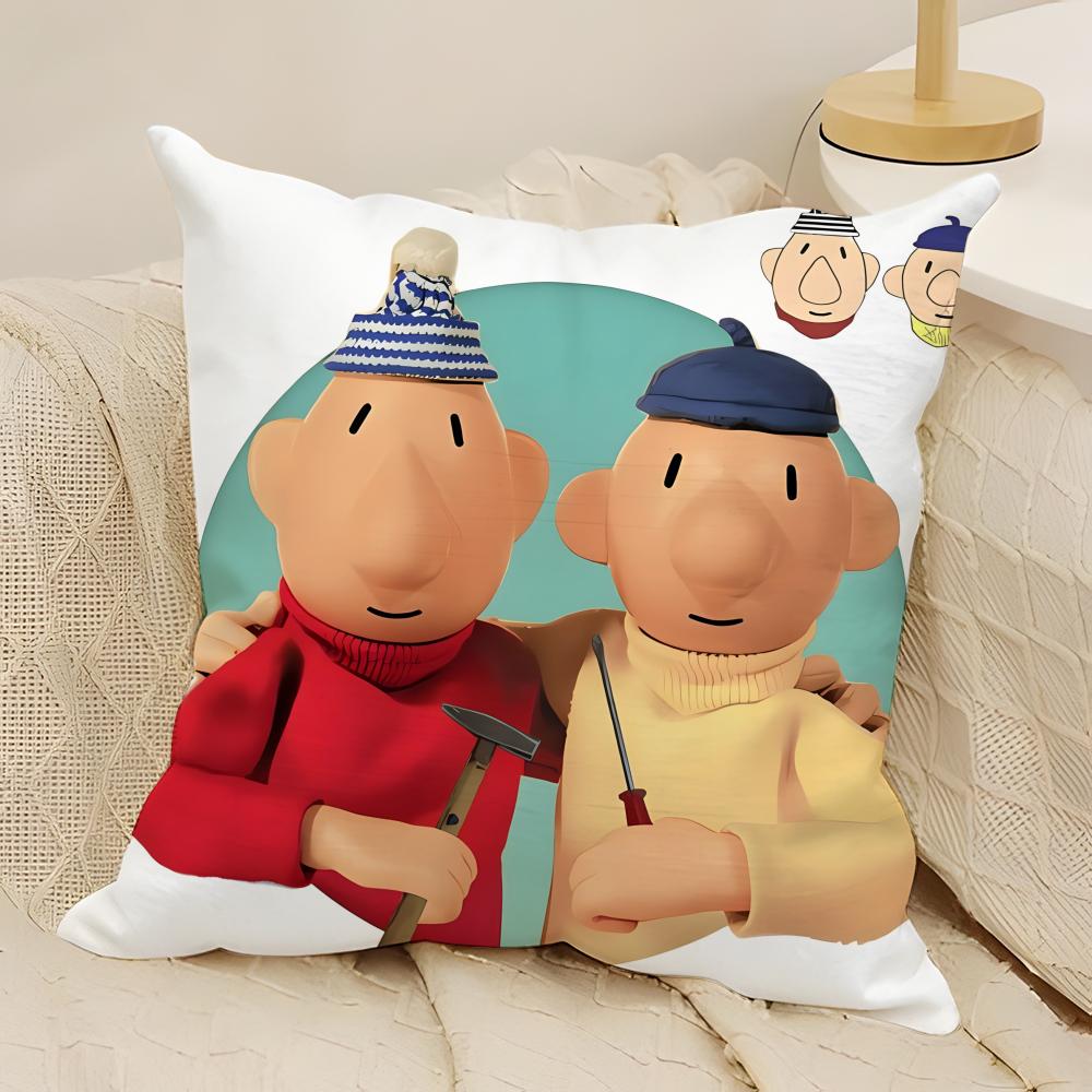Klassische Reto Cartoon P-Pat & Mat 2 Kissenbezug Natürlicher Leinen Doppelseitiger Druck Sofa Heimdeko Kissenhülle