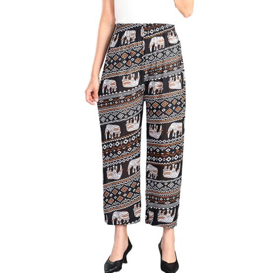 Women Elephant Print Trousers Comfortable Wide Leg Pants Elastic Waist Palazzo Pants