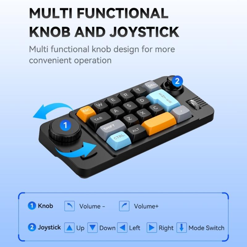 Farbbeleuchtete 19-Tasten Mini-Gaming-Tastatur Anpassbarer Joystick Doppel-Makro-Rad Hot-Swap-fähige Schalter