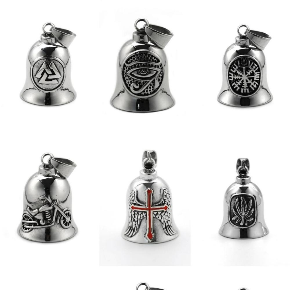 Stainless Steel Viking Motorcycle Pendant Gothic Punk Biker Jewelry for Men with Exorcism Bell