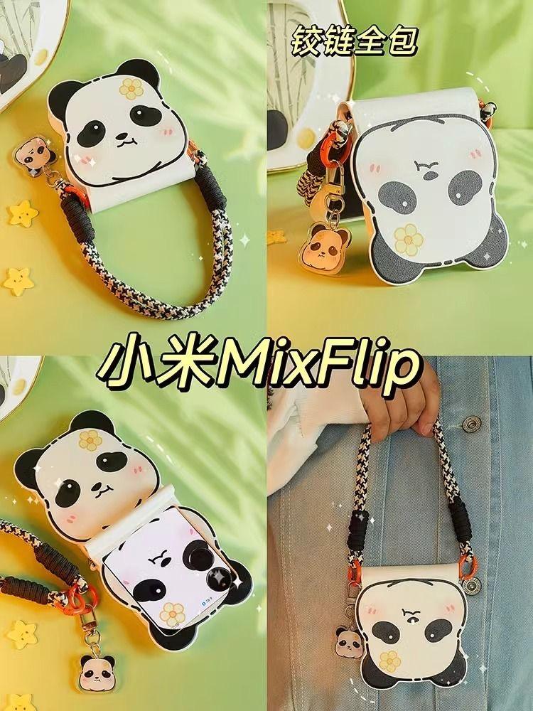 Cute Flip Case For Samsung Z flip6 Zflip5 Zflip5 4 3/OPPOFind N3 N2Flip Phone Case Fashion 3D Panda Ears Creative Design Kawai Leather Cover Crossbody