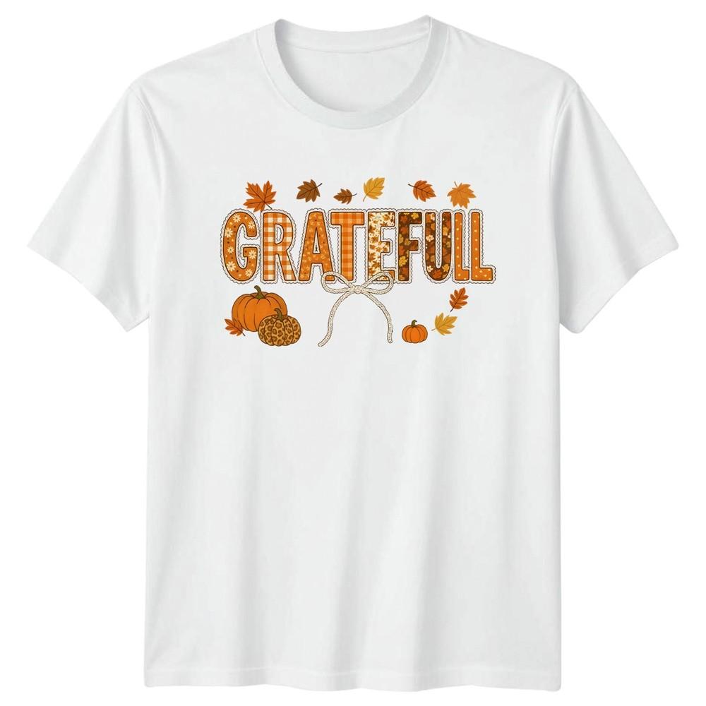 Grateful Unisexs TShirt Autumn Patchwork Thanksgiving Gift For Her S