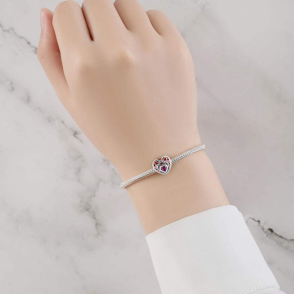 Beads Copper Charms Original Gluing Heart Peach Beads Fit Bracelet Jewelry Diy Women Fine Gift Accessory