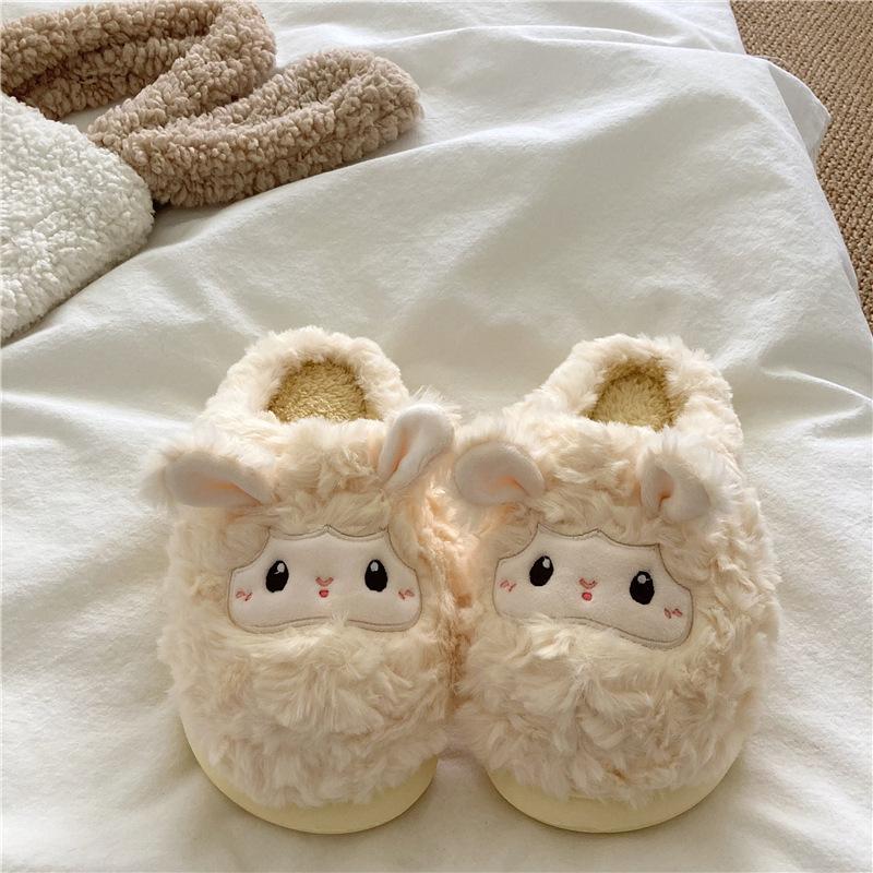 Winter Cotton Slippers Women's Indoor Home Warm Fluffy Shoes Comfortable Slippers Thick-soled Non-slip Shoes