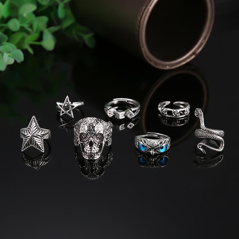 Halloween Snake Skull Owl Animal Ring Set 7-piece Set