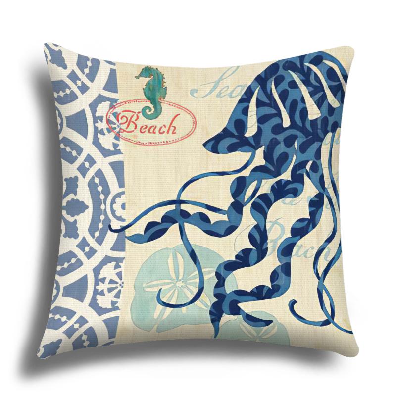 Linen Pillowcase, Marine Life Printing Cushion Cover 40x40 50x50 60x60, Suitable for Bed Car Sofa, Pattern Can Be Customized
