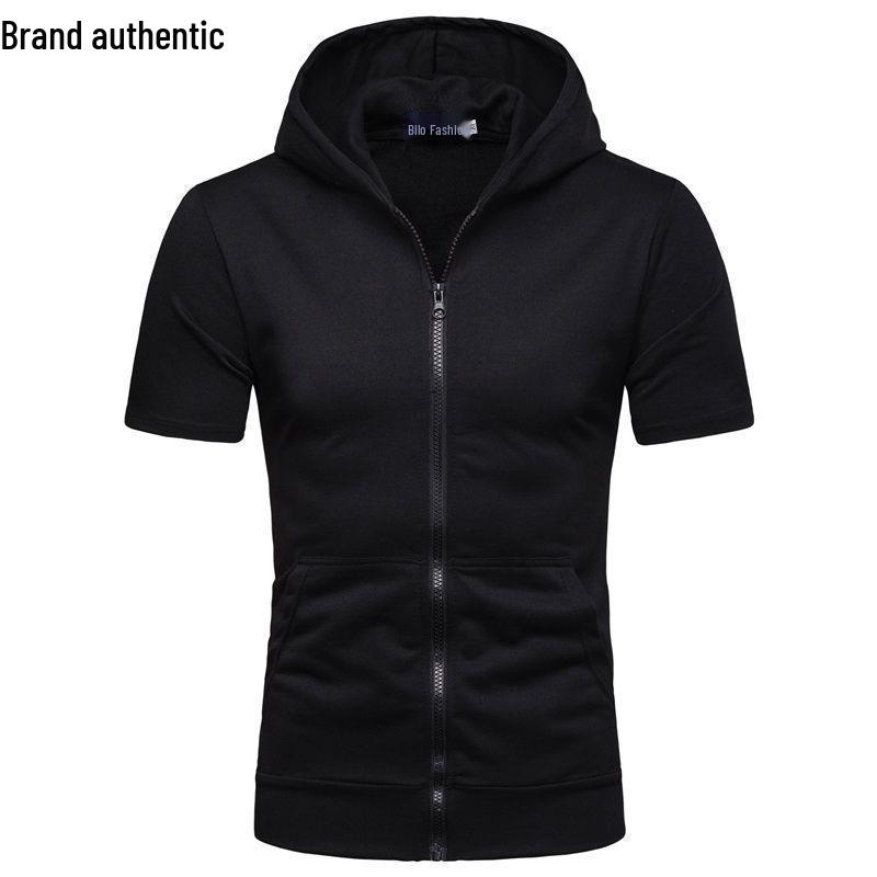 Men's Short Sleeve Slim Fit Hooded Cardigan Tee