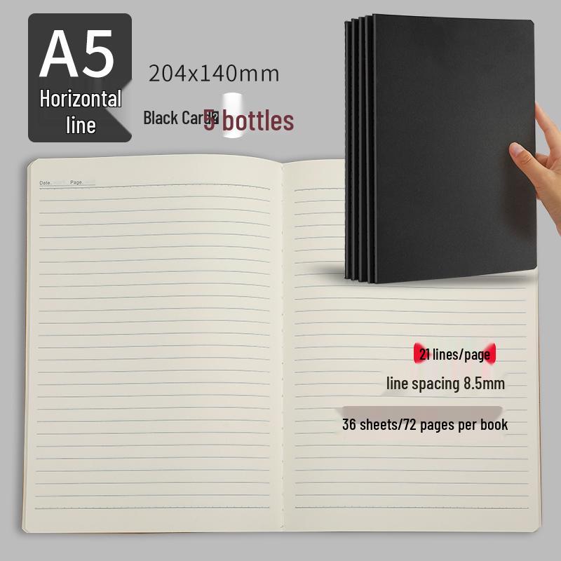 B5 Large Black Kraft Paper Thread-Bound Notebook - 16k Grid-Lined Pages