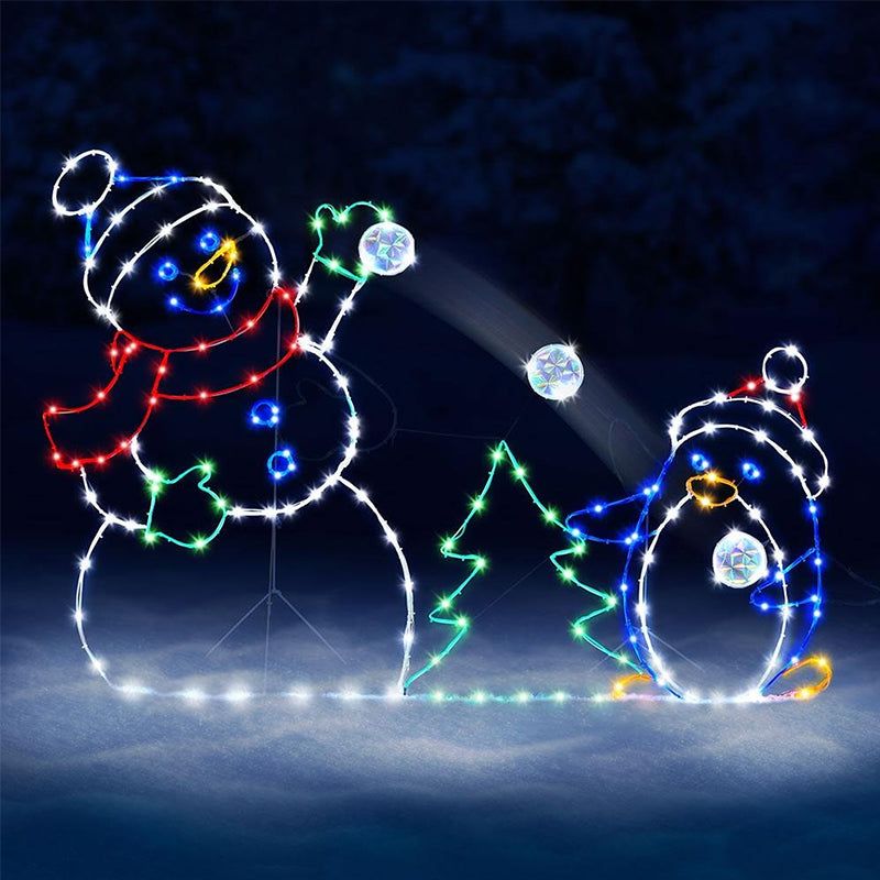 Animated LED Light Glitter Snowman Ornament for Christmas Garden Home Outdoor Yard Winter Holiday Party Decoration Decor