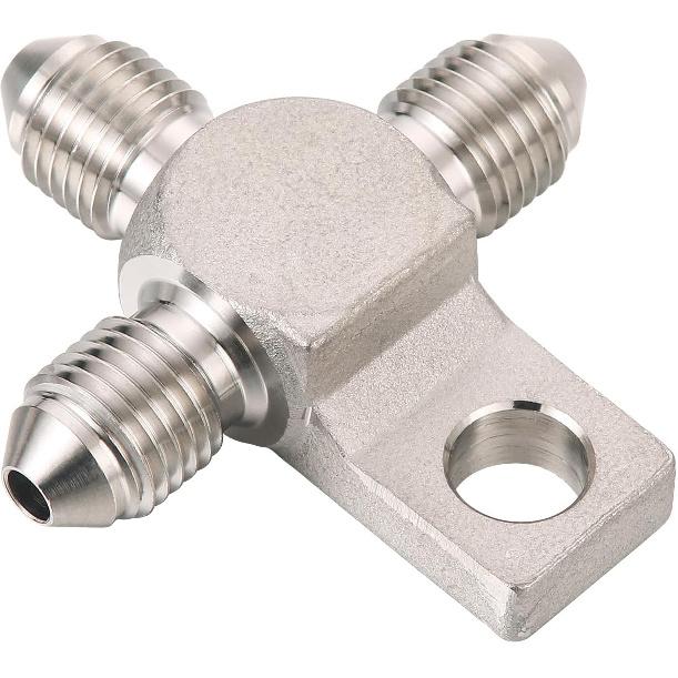 Stainless Steel 3AN Male Brake Line Tee Block Fitting Adapter With Mount Tab