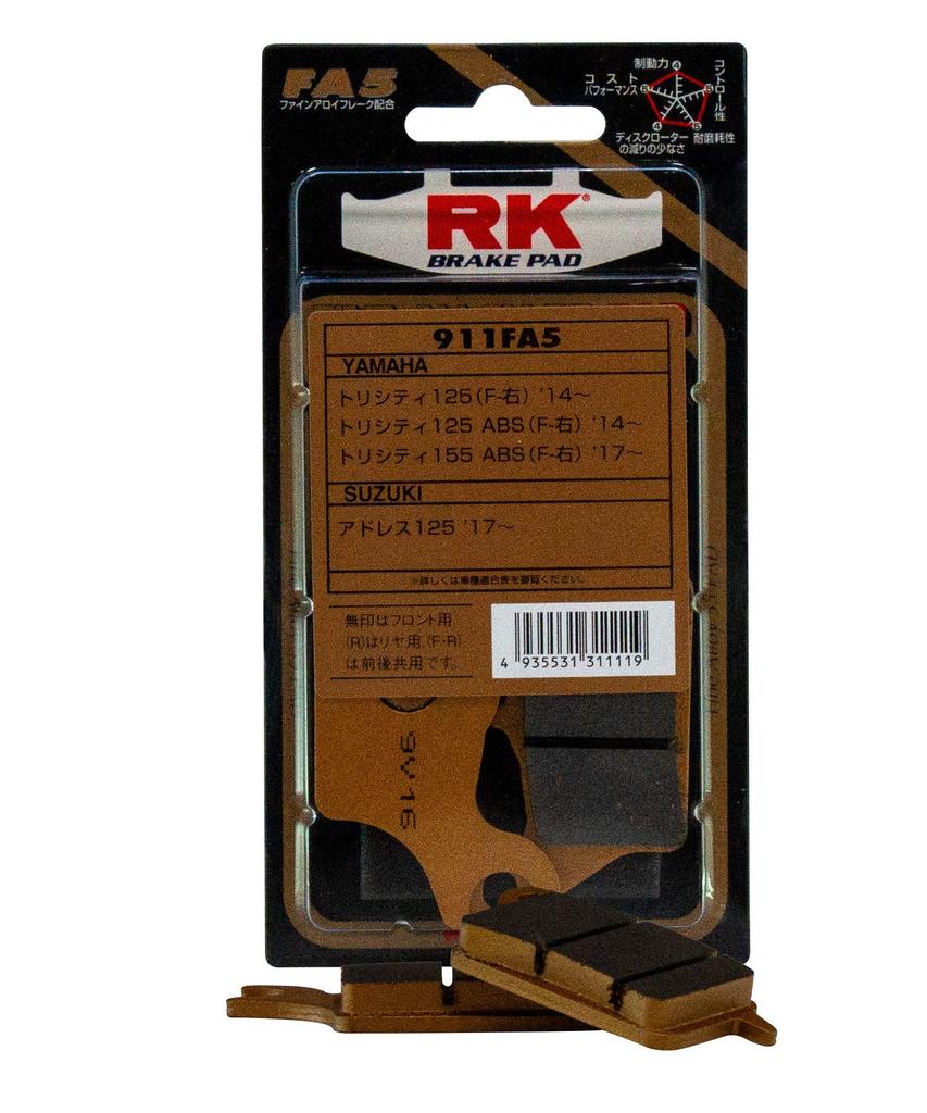 RK EXCEL Fine Alloy 55 (FA5) Semi-metal Brake Pads for Address 125/Tricity (front Right) and Other Models (911FA5)