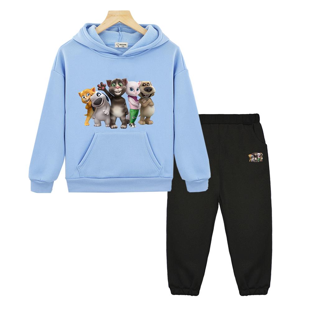 Talking Tom Cat Hoodie Fleece Sweatshirt  Jacket 2pcs pullover+Pant Christmas Boys Girls Hooded Spors Sets Kids Boutique Clothes