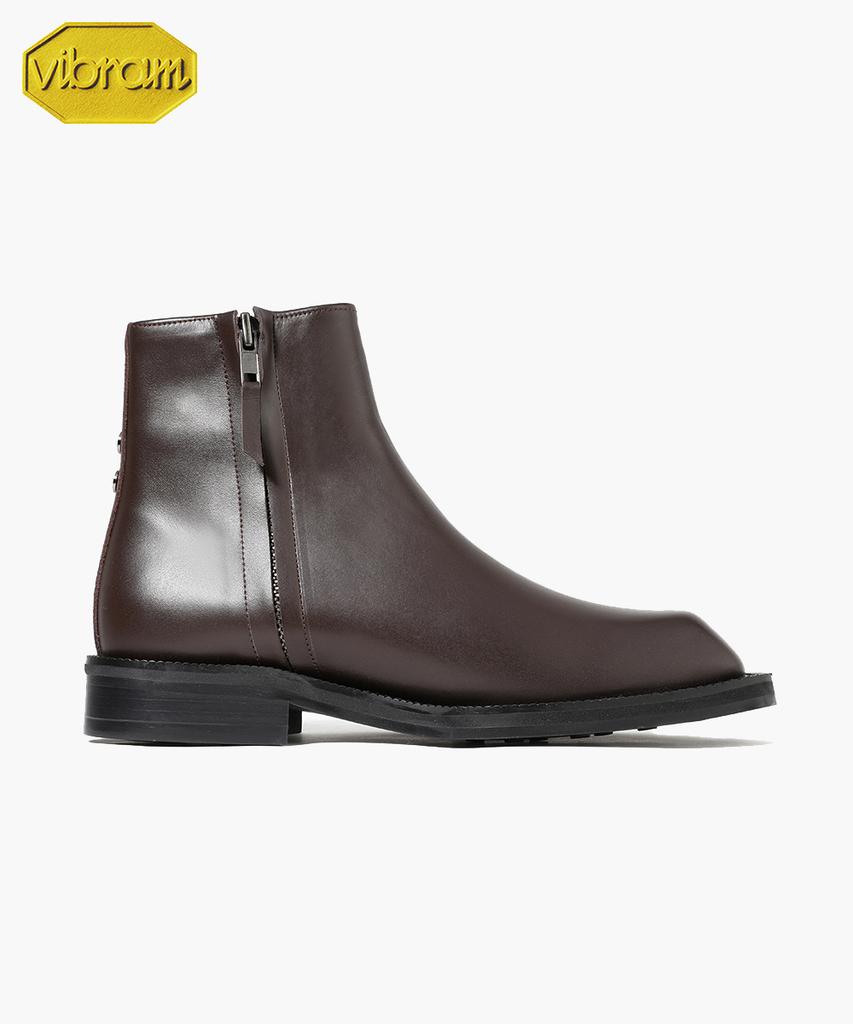 Firenze Atelier [Vibram] Volume Square Toe Standard Rubber Sole Zipper Boots 9420-Z [Brown Fg]