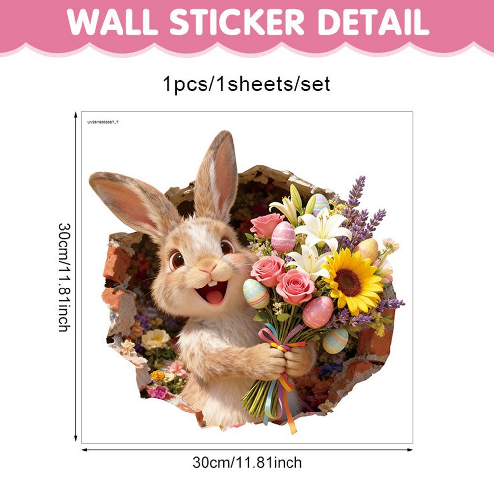 Hole-Punch Easter Bunny Toilet Sticker 3D Visual Effects Decorative Wall Sticker Self-Adhesive Ripped Easter Bunny Decals