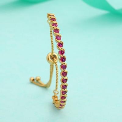 Bracelet femme plaqué or Candy avec cristaux rubis (Ajustable)