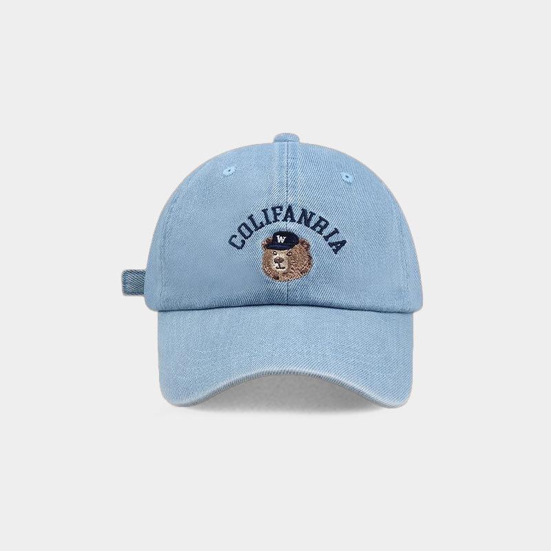 Embroidered bear baseball cap, versatile for men and women, spring and summer outdoor sun protection, face cap, sun hat