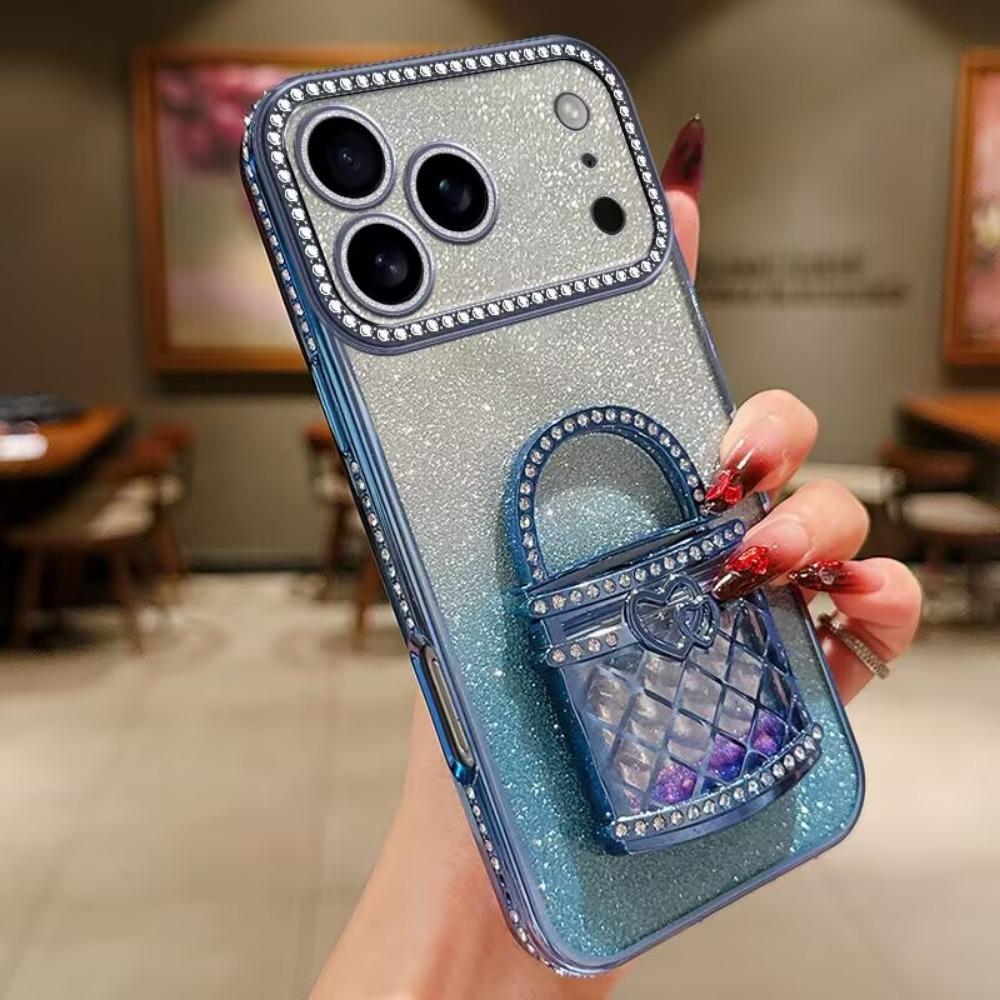 

Fashion Glitter Gradient Case For IPhone 17Pro Max Air 16 15 14 13 12 Plus Unique Makeup Mirror Stand Anti-Drop Back Case iPhone17 Pro Max