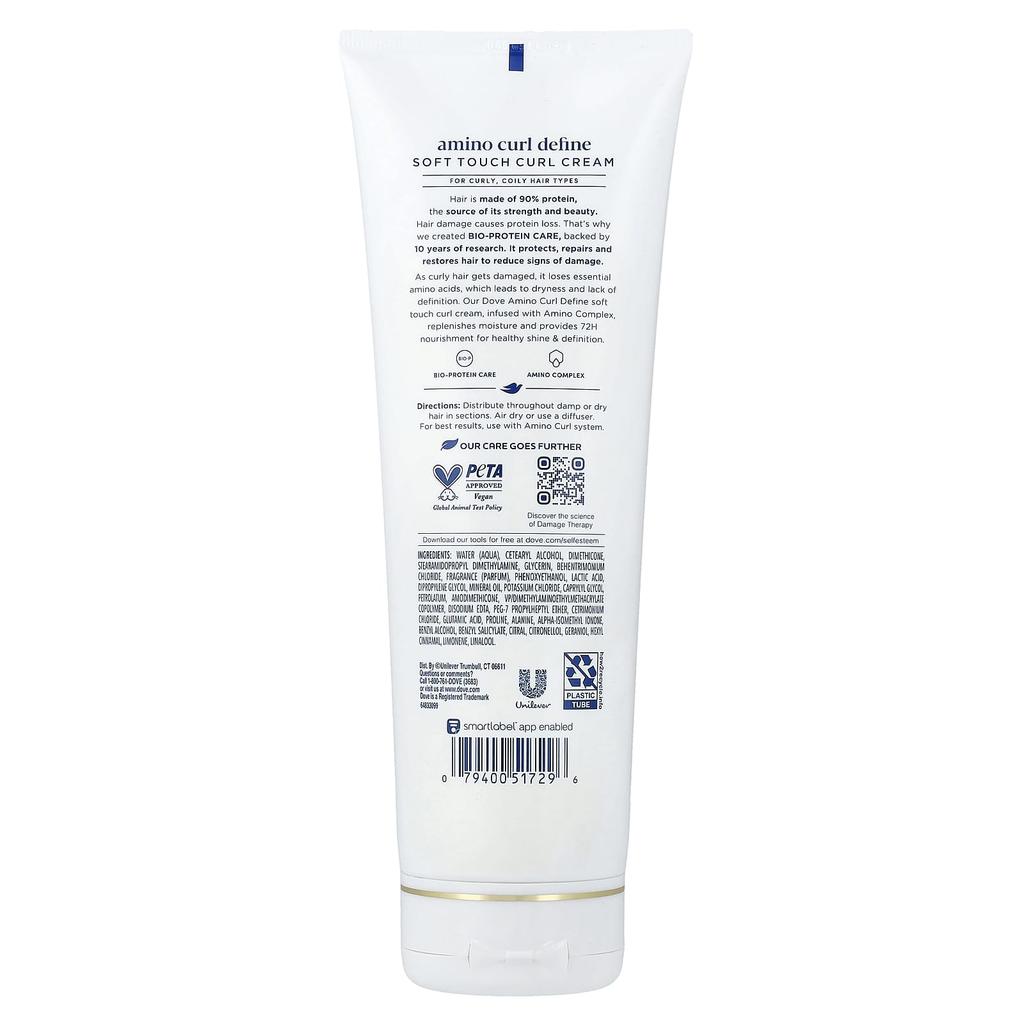 DOVE Amino Curl Define, Krem do loków Soft Touch, Do włosów kręconych, puszących się, 8 fl oz (236 ml)