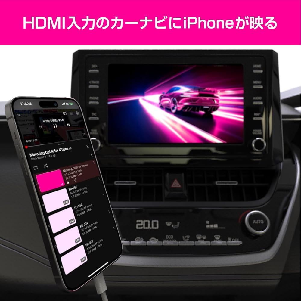 Kashimura HDMI Conversion Cable for iPhone with USB-C Relay, 1m Length, Supports Mirroring and Charging