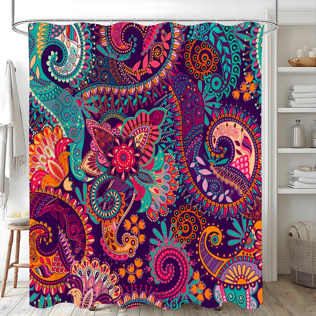 1PC Bohemian Floral Shower Curtain, Bath Curtain,Waterproof Polyester Fabric Gardon Shower Curtains,Bathroom Decor,Mandala Showe