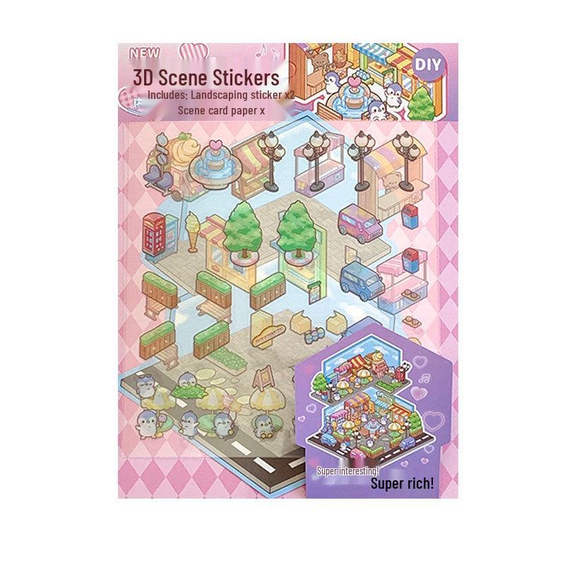 Creative 2.5D Scenery Stickers: Handmade 3D Layered Miniature Scenes for Bullet Journal Decor