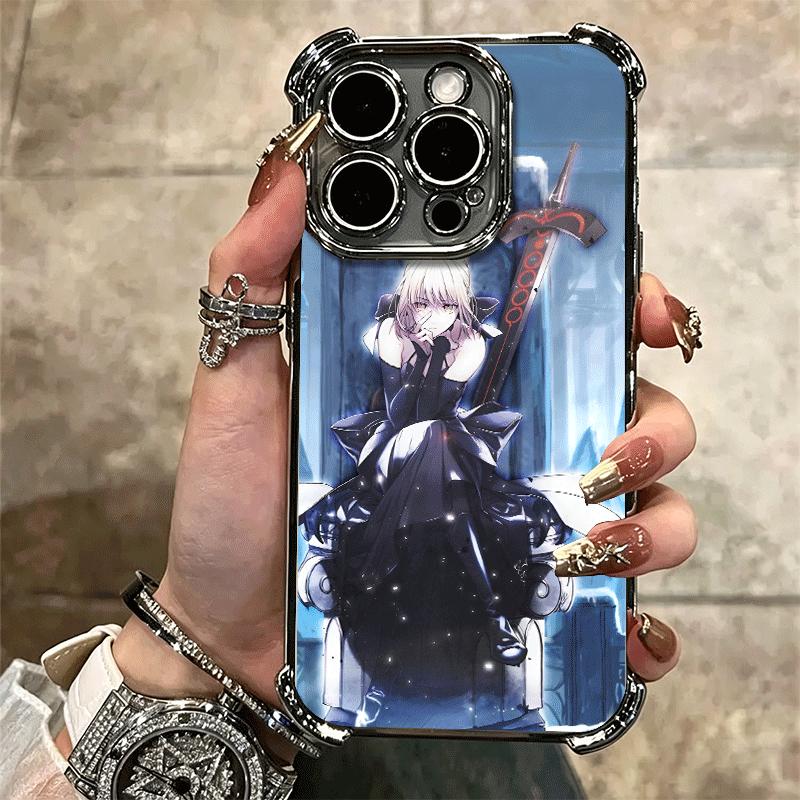 Fate Zero Stay Night Saber Plating Phone Case For Iphone 16 17 Pro Max Air 16E 14 15 Plus 12 13 Mini Anti-Fall Airabag Cover