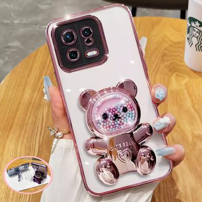 Carcasă de telefon cu suport pentru urs 6D cu sclipici placare cu sclipici pentru Tecno Spark 20 Plus 20C 10 10C 8C 9 Pro 6 GO 2024 2023 2022, moale, capac