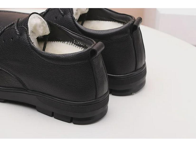 Men's New Fur-Lined Leather Lace-Up Shoes - Warm, Non-Slip, Versatile, Soft Sole Winter Casual Shoes