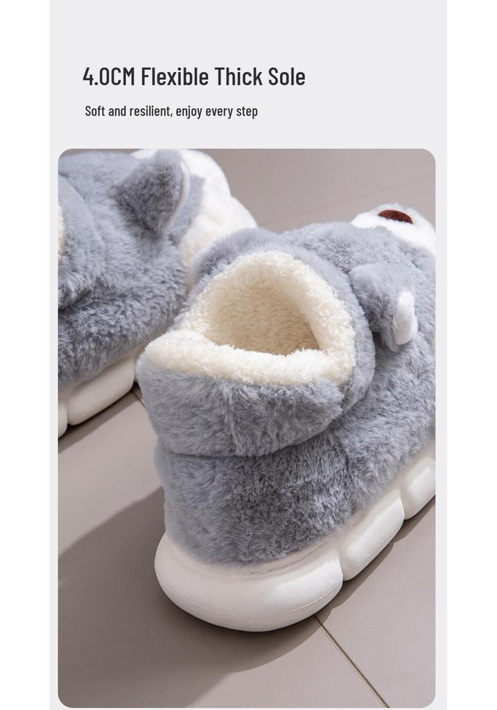 Men's Winter Cartoon Slippers - Plush Velvet, Non-Slip, Closed-Back Cotton Shoes