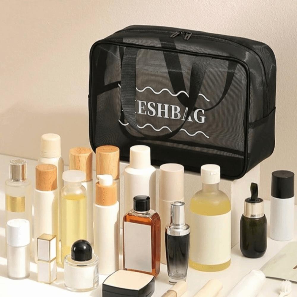 Large Capacity Mesh Cosmetic Bag Bow Travel Bathing Kit Fashion Toiletry Storage Bag Ladies