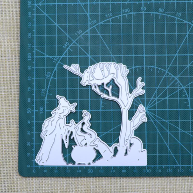 

Мертвое дерево летучая мышь ведьма кошка трафареты для резки металла для скрапбукинга тиснение DIY бумажные открытки серебряный