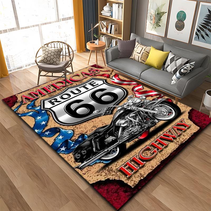 Historic Route 66 Pattern Rug Large Carpet Area for Living Room Kids Bedroom Sofa Kitchen Doormat Decor Child Non slip Floor Mat