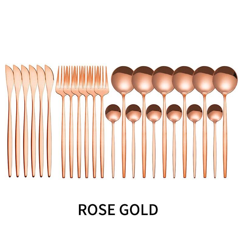 24pcs Gold Dinnerware Set Stainless Steel Cutlery Set Knife Fork Spoon Tableware Set Kitchen Flatware Set Dishwasher Safe