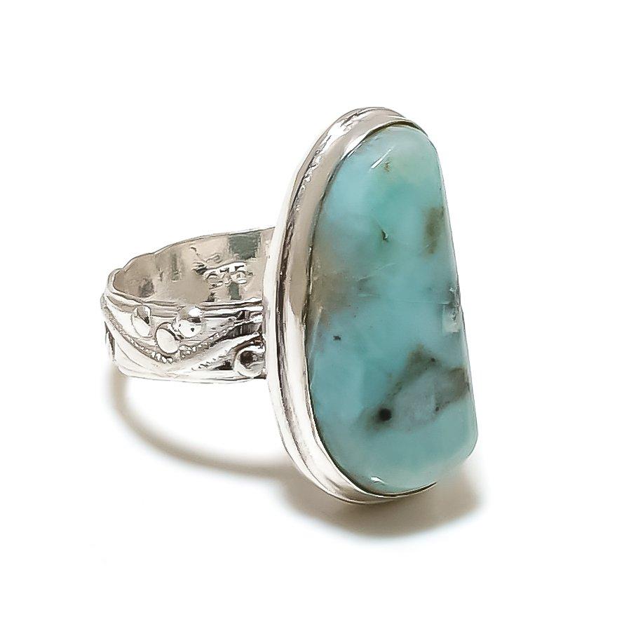 Republic Larimar Gemstone Handmade 925 Sterling Silver Jewelry Ring Size 10 SU-10458