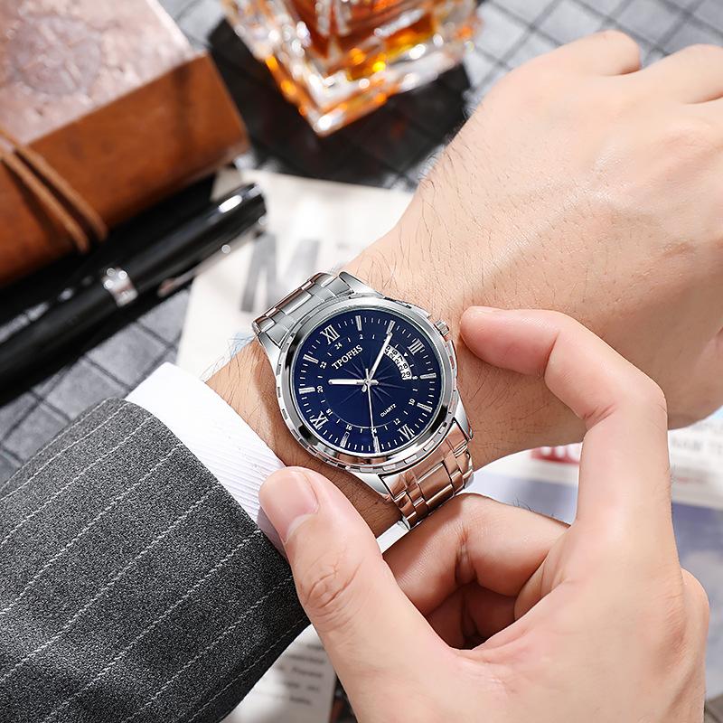 Men Watch Simple Business Blue Light Waterproof Calendar Advanced Stainless Steel Watches Male Fashion Quartz Clock Wristwatches