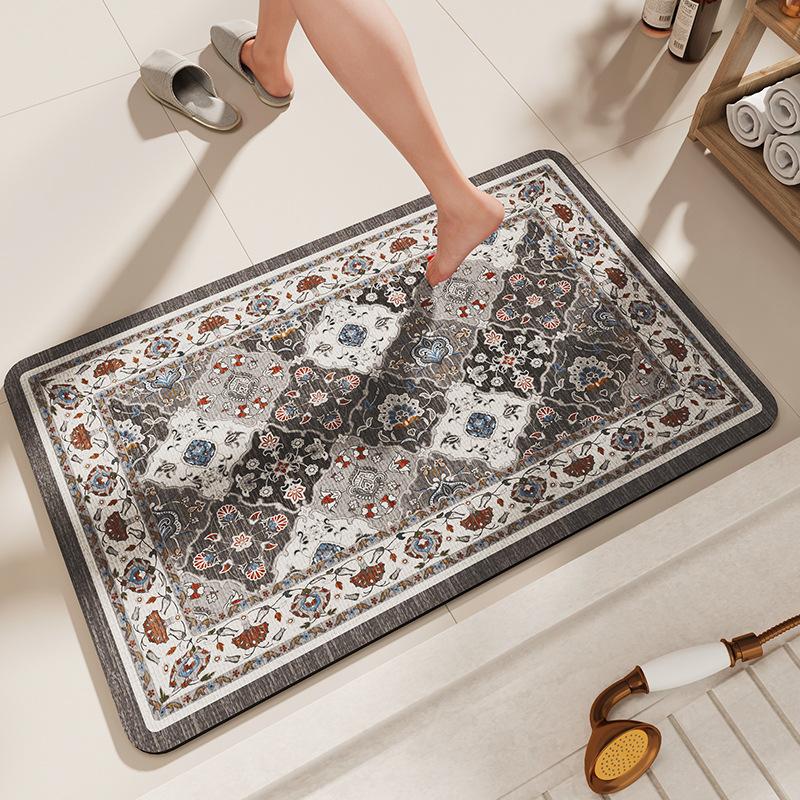 Boho Classical Bathroom Runner Rug Non-Slip Machine Washable Soft Velvet Oriental Farmhouse Bath Rug for Sink Shower Doormat Tub