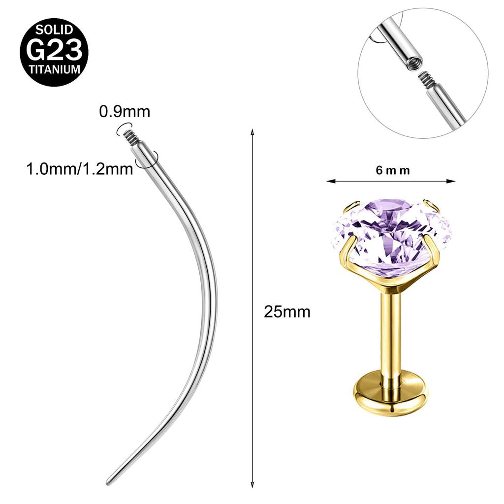 ZS 2 ks/lot 16G/18G Křišťálový piercing do rtu Labret G23 Titanové náušnice do rtu Chrupavková náušnice Vodicí jehla Daith Helix Piercing
