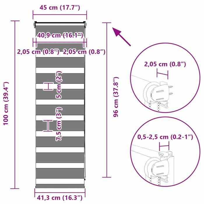 VidaXL Store zèbre marron sable largeur du tissu 40,9 cm polyester, store à enrouleur zébré, store zébré pour fenêtre, store 4014510