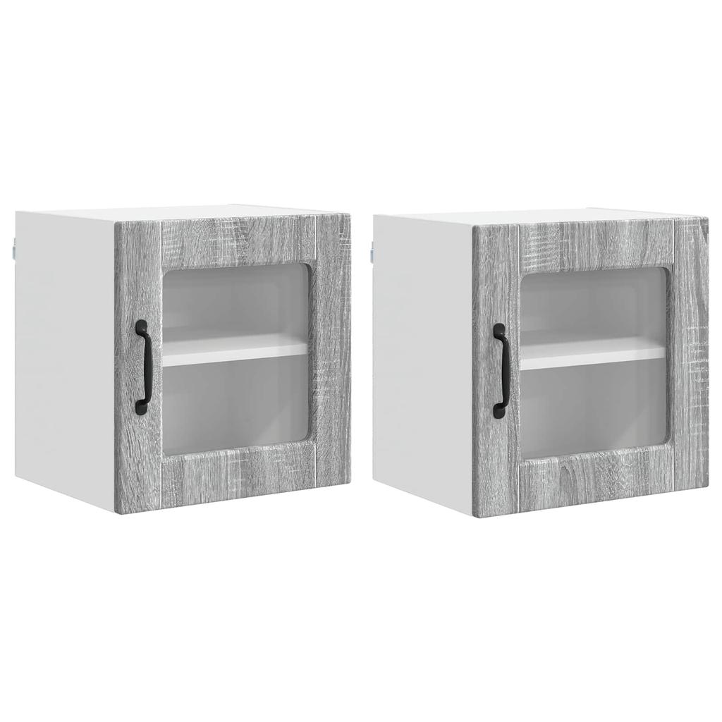 Wall Mounted Glass Cabinet PORTO 2 pcs Grey Sonoma 40 x 31 x 40 cm