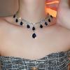 Blauer Edelstein Diamantbesetzte Ohrringe & Halskette Set - Silbernadel, Französischer Luxus Hofstil Schlüsselbeinkette