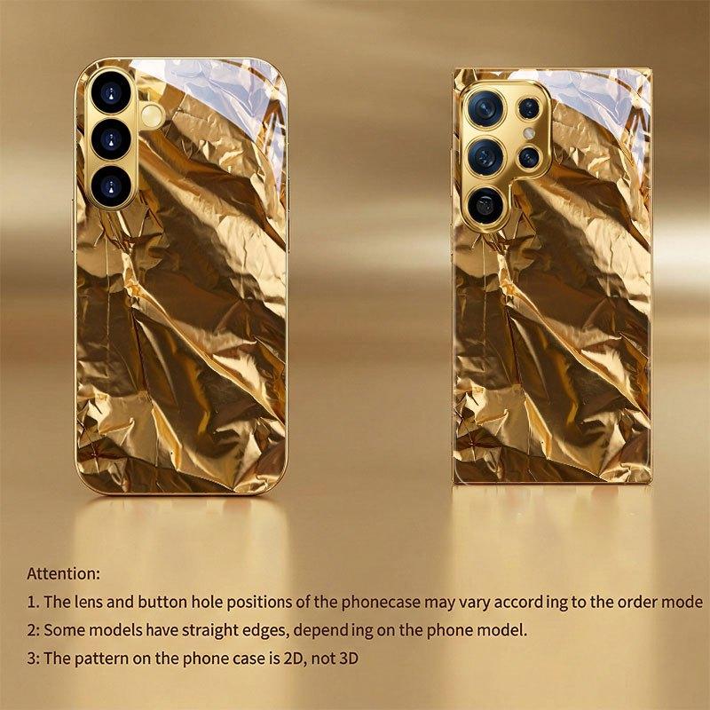 Metallic Paint Tempered Glass Phone Case for Ultra Full Gold Electroplated Frame Crinkle Gold Foil Glossy Mirror Cover