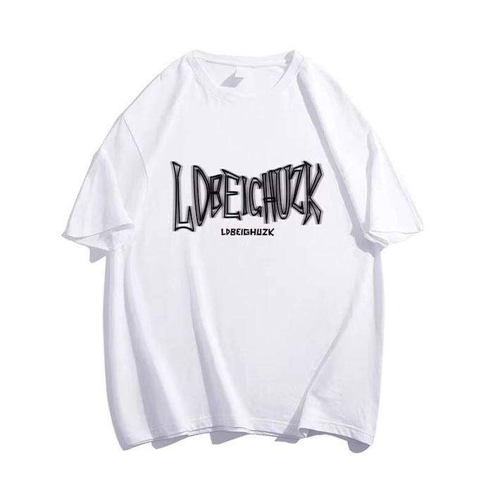 Men Summer Casual Loose Oversize Short Sleeve Round Collar Teenager Letter Printed Pullover Cotton T Shirt Top
