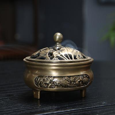 1 Set Mini Home Decor Lotus Flower Three-legged Incense Burner Pure Copper Sandalwood Censer