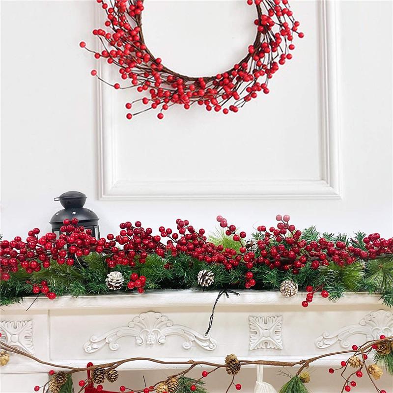 Christmas Red Berry String Artificial Burgundy Berry for Indoor Christmas Tree Decorations Crafts Wedding Xmas New Year Decor