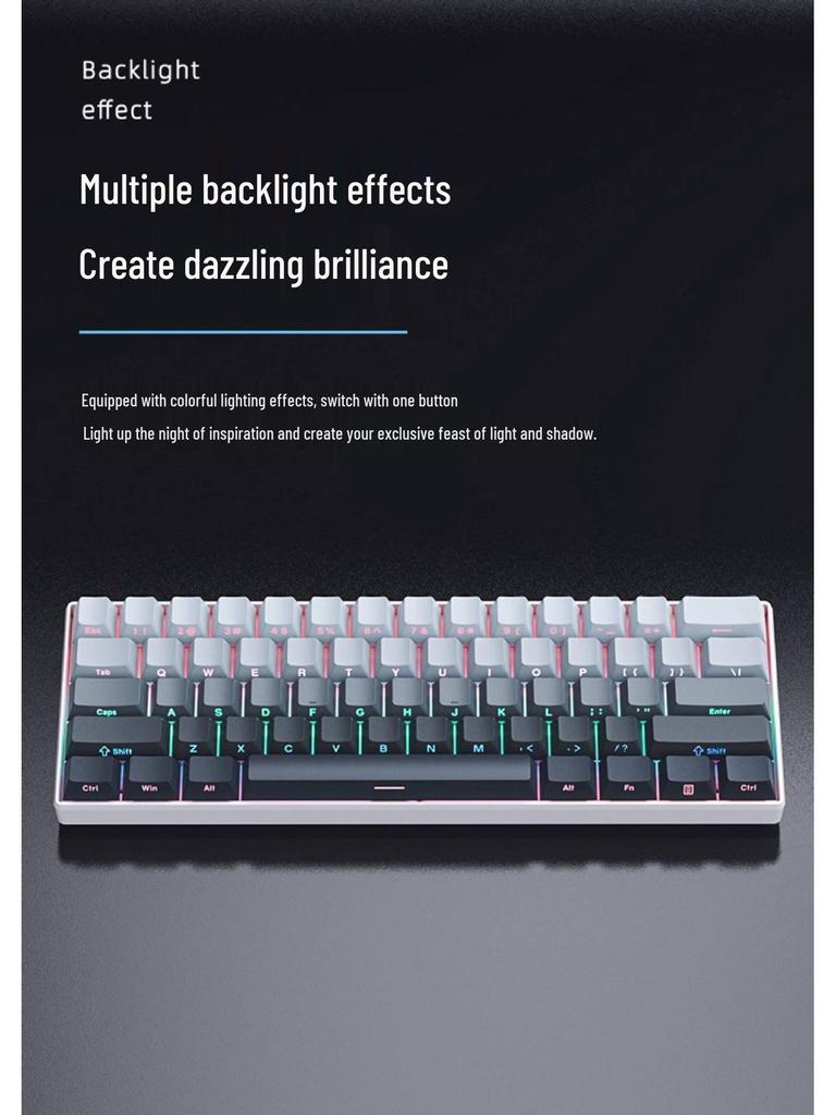 61-key Wired Mechanical Keyboard, Blackberry Gradient Design for Gaming & Office, High Aesthetic Value for Girls
