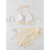 Women's 3 Piece Ruffle Halter Bikini Set Textured Triangle Top Lace Crochet Cover Up Skirt Sexy Summer Beach Hot Spring Bathing Suit Swimwear